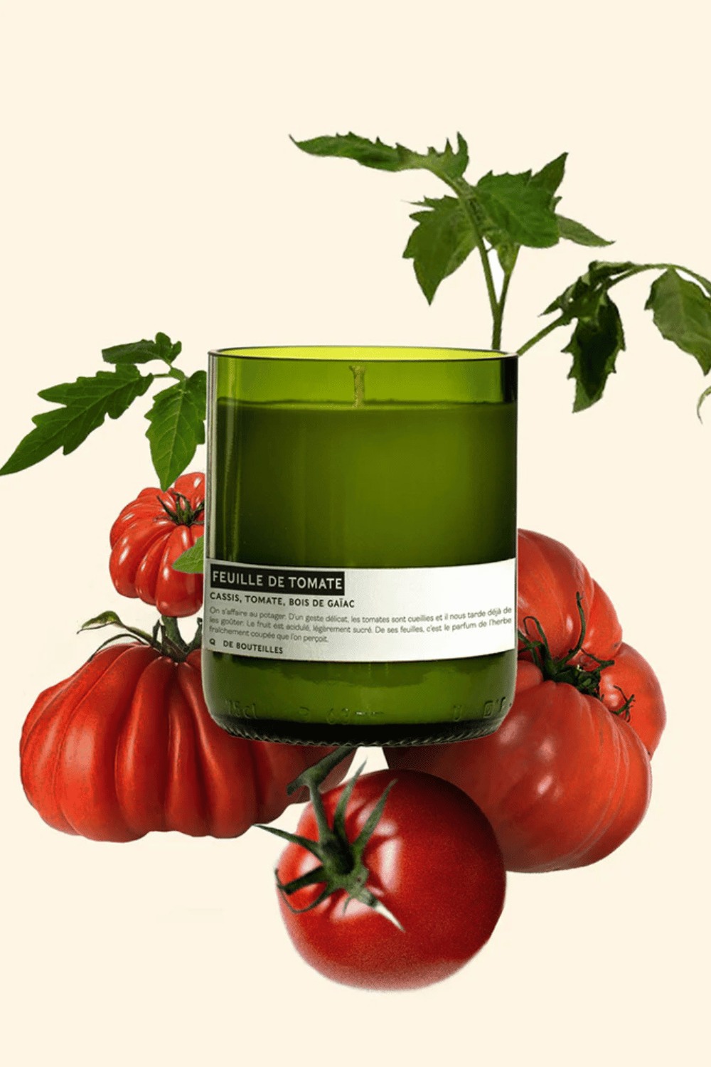 bougie-tomate-q-de-bouteilles-maison-couture Bougie parfumée artisanale Q de Bouteilles en verre recyclé, parfum Cassis Tomate