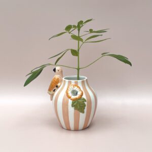 Vase rayure oiseau rose